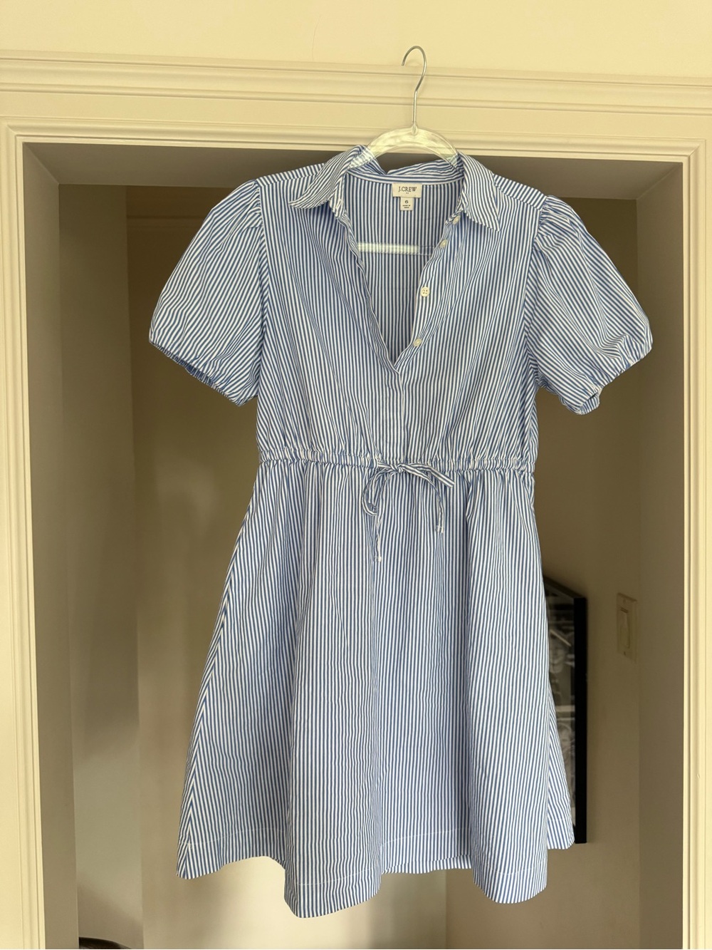 J. Crew Blue and White Striped Button-Up Dress